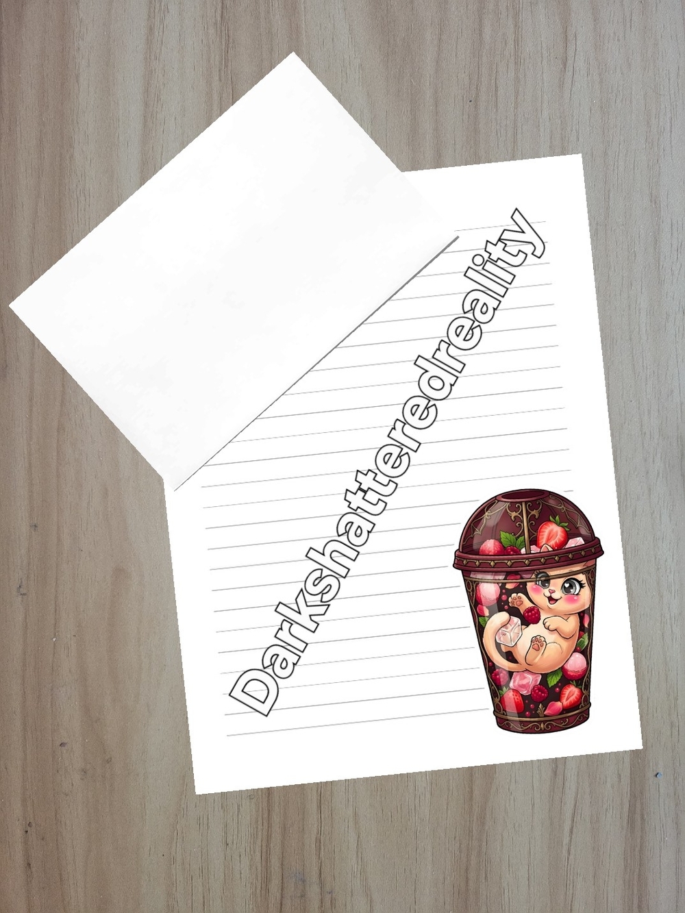 🖤NEW🖤 24pc Whimsical Cat Strawberry Cup Lined Stationery With Envelopes